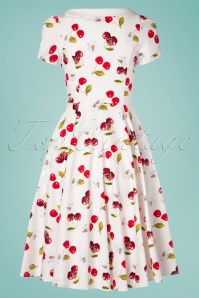 Hearts & Roses - 50s Cherry On Top Swing Dress in White 7