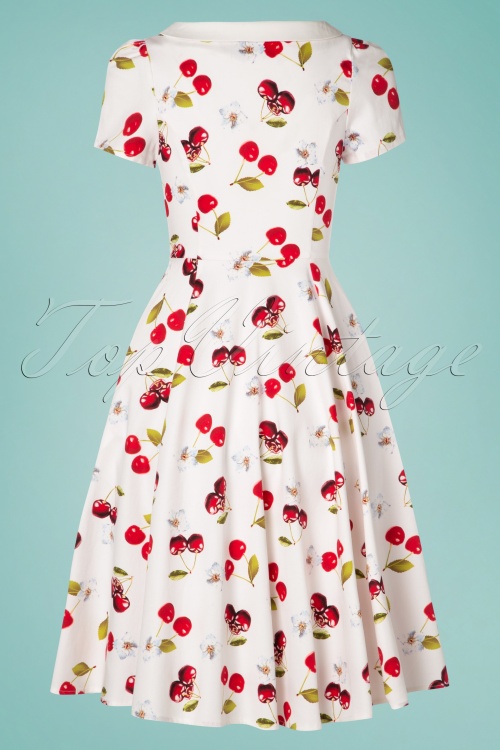 Hearts & Roses - Cherry On Top Swing Dress Années 50 en Blanc 7