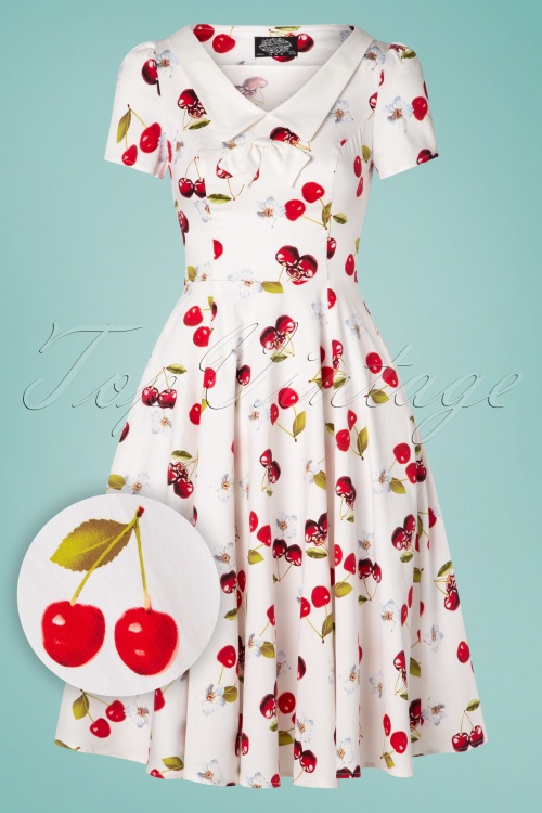Hearts & Roses - 50s Cherry On Top Swing Dress in White 2