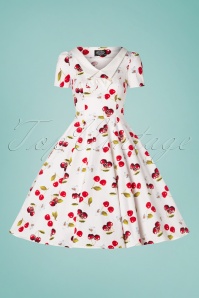 Hearts & Roses - 50s Cherry On Top Swing Dress in White 3