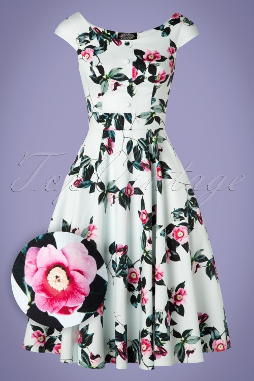 Hearts & Roses - Mademoiselle Floral Swing Dress Années 50 en Bleu Pâle 2