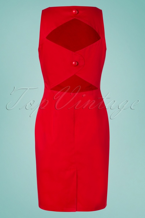 Collectif Clothing - 50s Felicia Pencil Dress in Lipstick Red 4