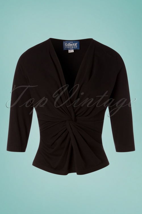 Collectif Clothing - 50s Vivian Twist Top in Black 2