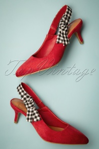  - 50s Gingham Slingback Pumps in Red 4