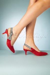  - 50s Gingham Slingback Pumps in Red 3