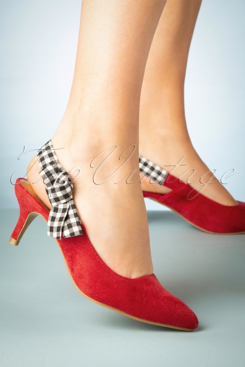 - 50s Gingham Slingback Pumps in Red