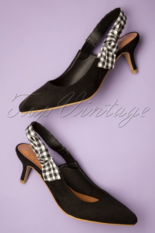  - Gingham Slingback-pumps in zwart