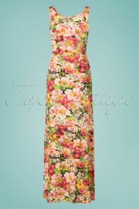 LaLamour - Wild Floral Maxi Dress Années 70 en Vert et Rose 3