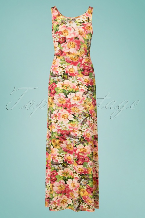 LaLamour - Wild Floral Maxi Dress Années 70 en Vert et Rose 3