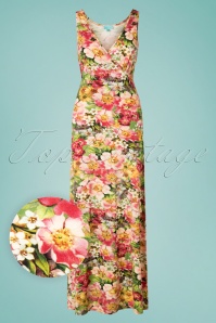 LaLamour - Wild Floral Maxi Dress Années 70 en Vert et Rose 2
