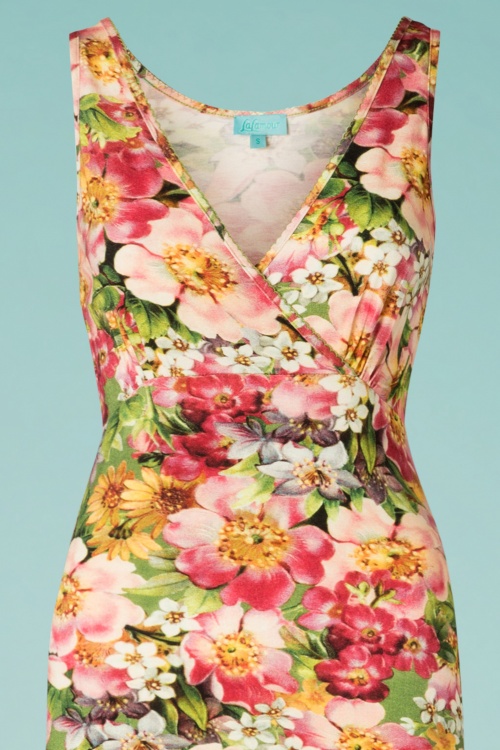 LaLamour - Wild Floral Maxi Dress Années 70 en Vert et Rose 4