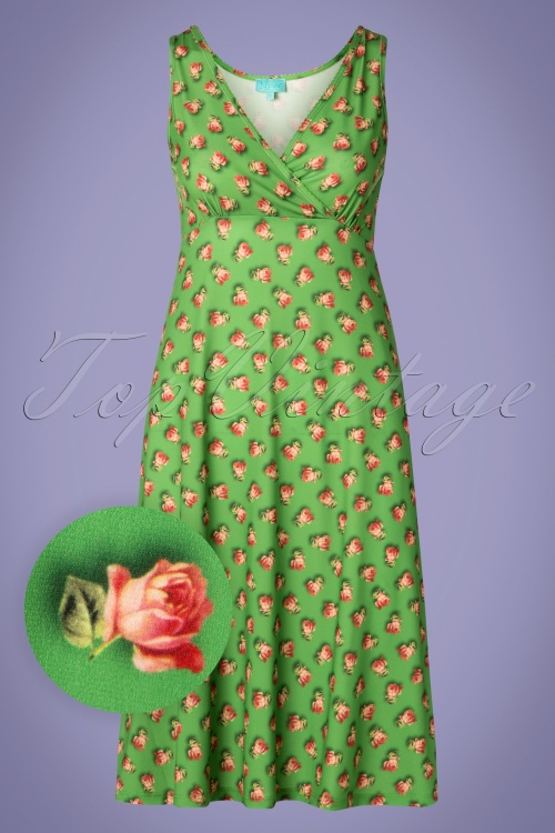 LaLamour - Sweety Roses Dress Années 70 en Vert 2