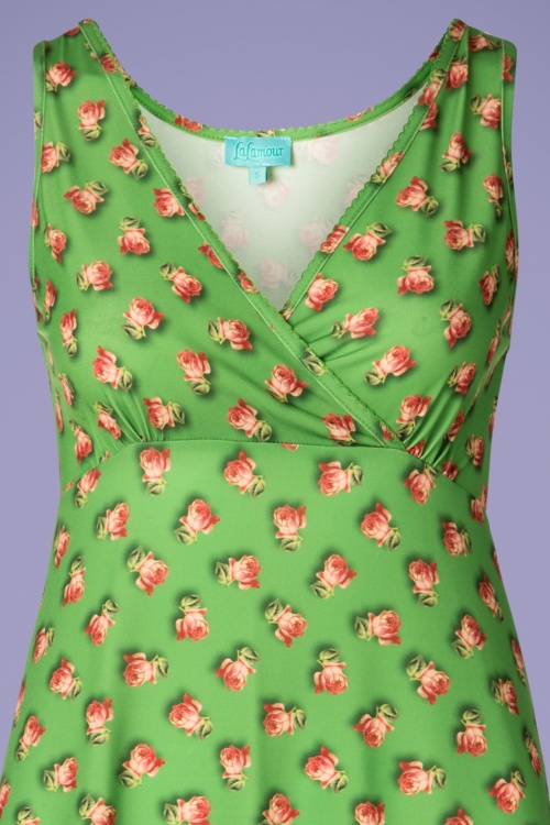 LaLamour - 70s Sweety Roses Dress in Green  3