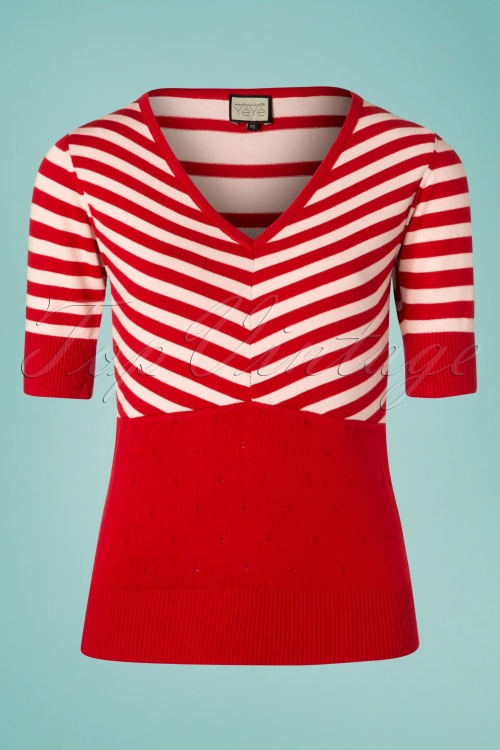 Mademoiselle YéYé - Isla Stripes Lover Top Années 70 en Rouge et Blanc