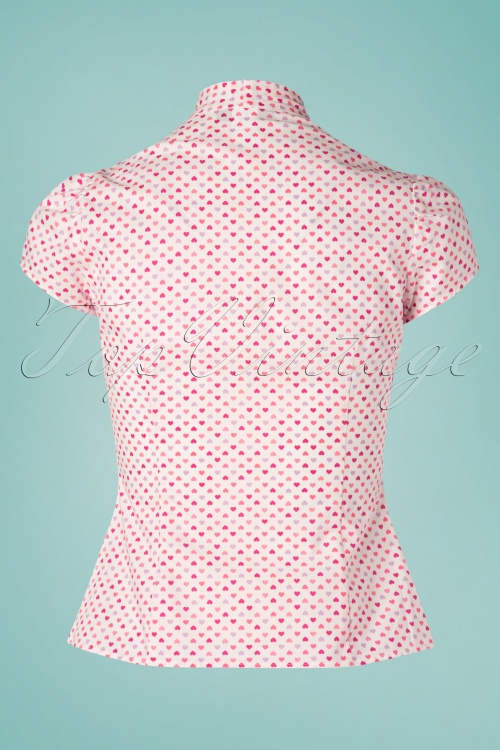 Heart of Haute - 50s Estelle Candy Heart Blouse in Pink and White 3