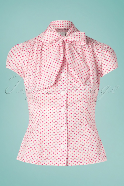 Heart of Haute - 50s Estelle Candy Heart Blouse in Pink and White 2