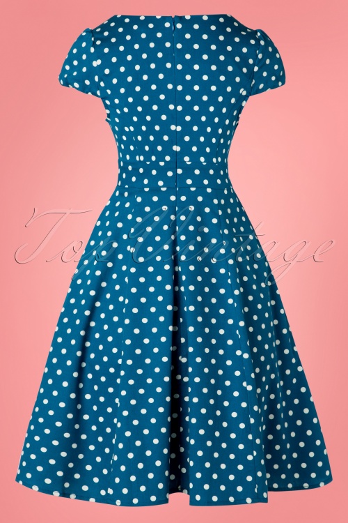 Dolly and Dotty - 50s Claudia Polkadot Swing Dress in Peacock Blue 3