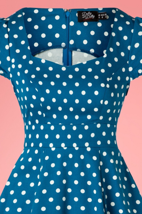 Dolly and Dotty - 50s Claudia Polkadot Swing Dress in Peacock Blue 4