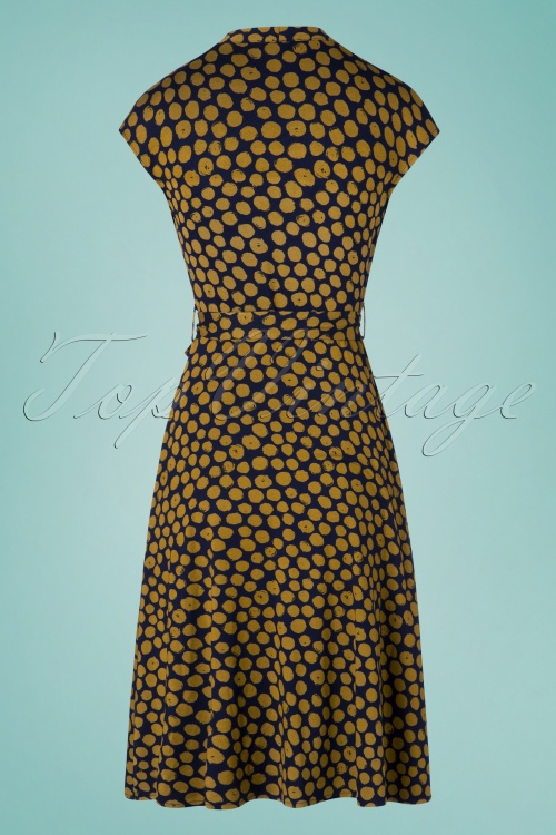 Very Cherry - 60s Ginger Cross Over Dress in Navy and Mustard 5