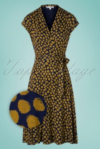 Very Cherry - 60s Ginger Cross Over Dress in Navy and Mustard 2