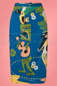 Banned Retro - 50s Tiki Pencil Skirt in Blue 2