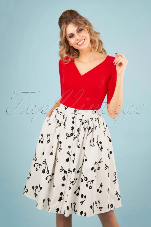 Banned Retro - 50s Cherry Pop Front Button Swing Skirt in White