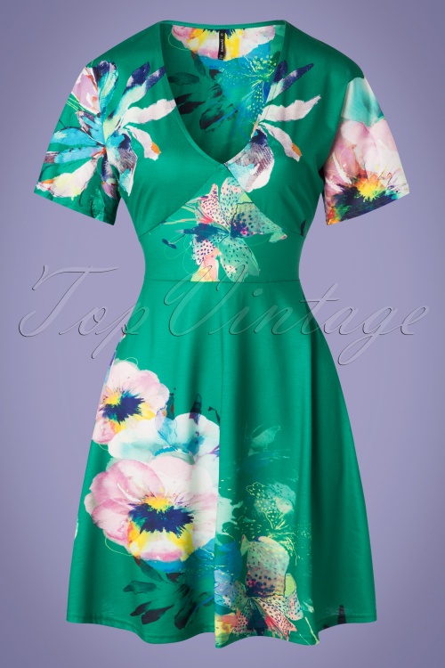 Smash! - 60s Diana Floral Dress in Green 2