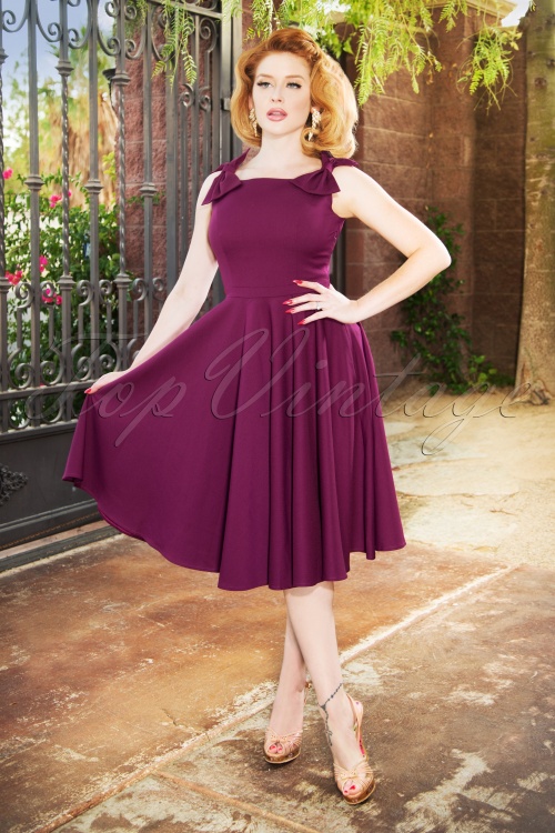 Vintage Diva  - The Charlie Bow Swing Dress in Aubergine