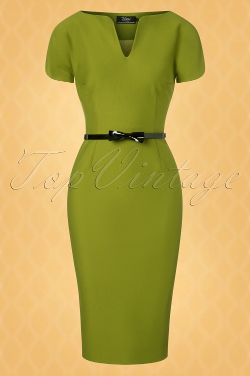 Vintage Diva  - The Jayne Pencil Dress en Olive 5