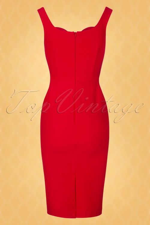 Vintage Diva  - De Caroline Pencil-jurk in rood 6