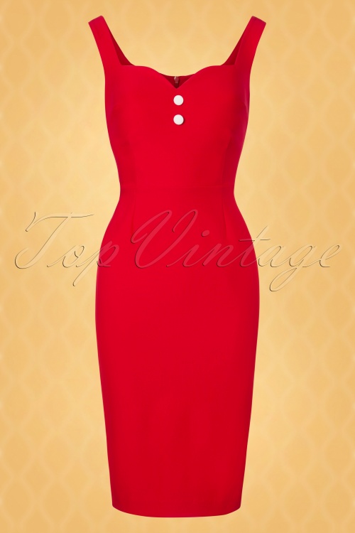 Vintage Diva  - The Caroline Pencil Dress in Red 4
