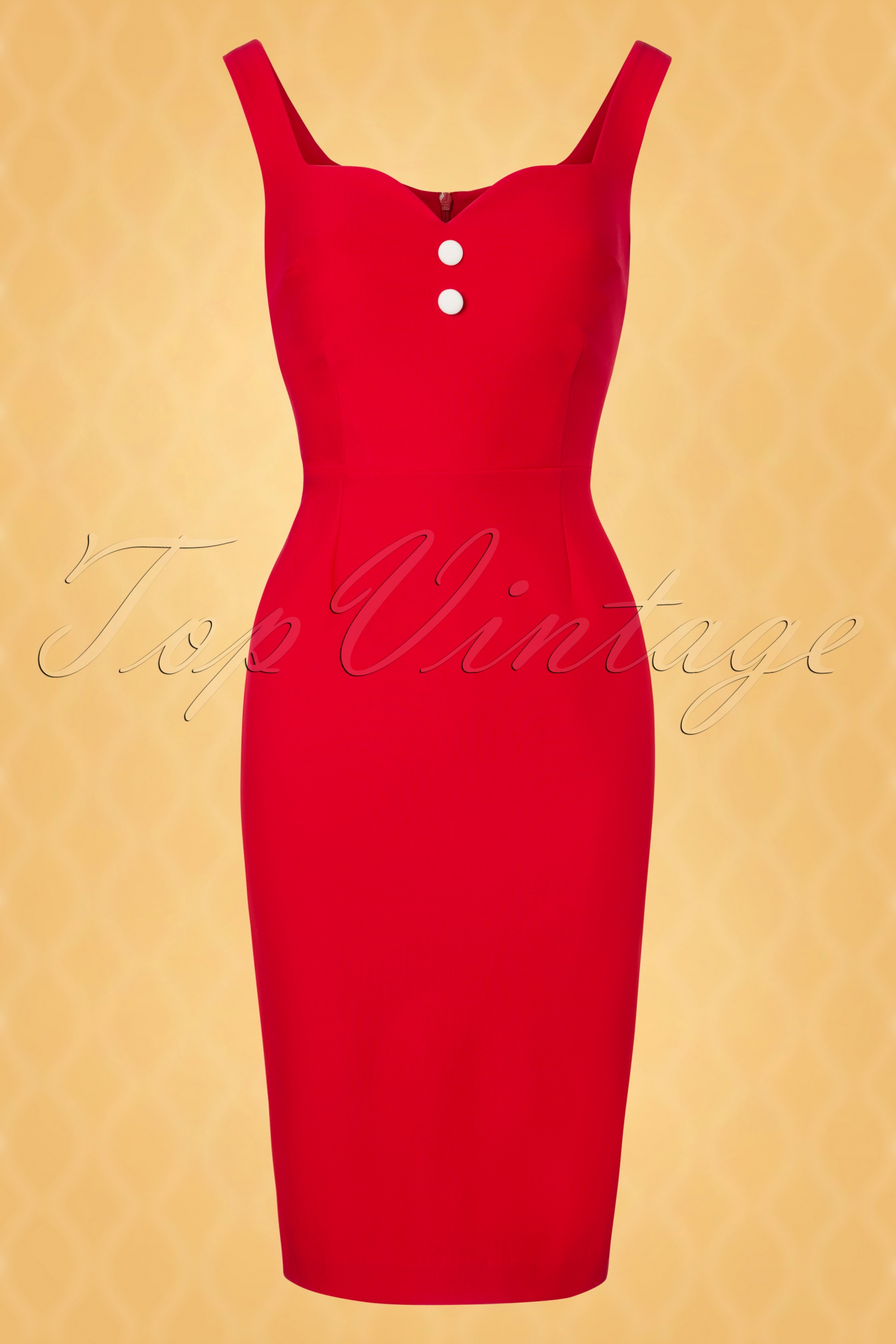 Vintage Diva  - De Caroline Pencil-jurk in rood 4
