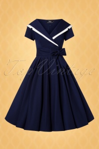 Vintage Diva  - De Greta Swing-jurk in marineblauw 6