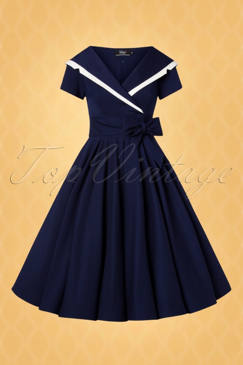 Vintage Diva  - The Greta Swing Dress in Navy 6