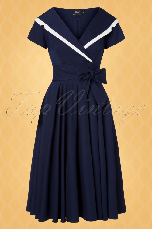 Vintage Diva  - The Greta Swing Dress en Bleu Marine 5