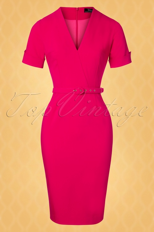 Vintage Diva  - The Regina Pencil Dress in Hot Pink 3