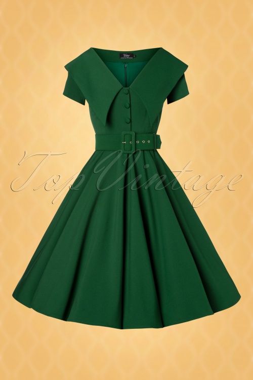 Vintage Diva  - De Joan Swing-jurk in Treetop Green 4