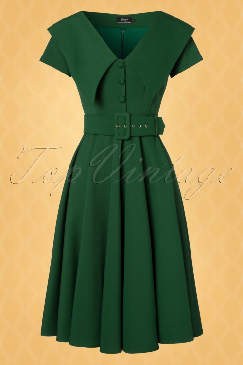 Vintage Diva  - De Joan Swing-jurk in Treetop Green 3