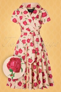 Vintage Diva  - De Emma Flower Swing-jurk in licht abrikoos