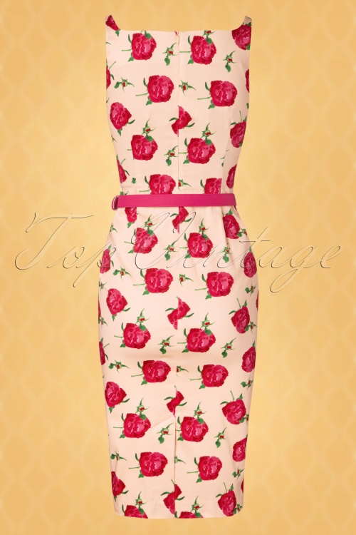 Vintage Diva  - The Florence Flower Pencil Dress in Light Apricot 7
