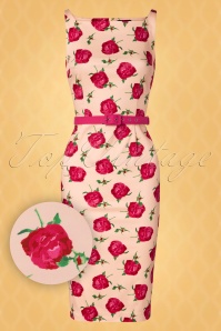 Vintage Diva  - The Florence Flower Pencil Dress in Light Apricot