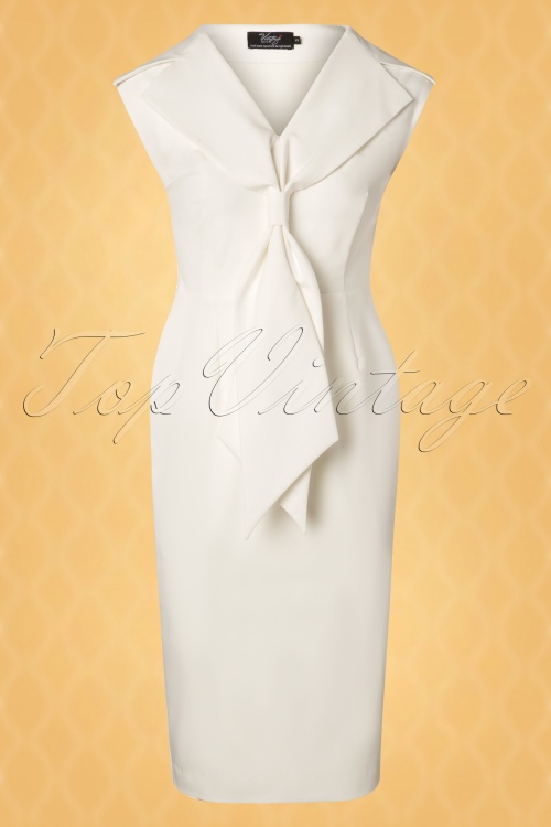 Vintage Diva  - The Genevieve Pencil Dress en Blanc Immaculé 5