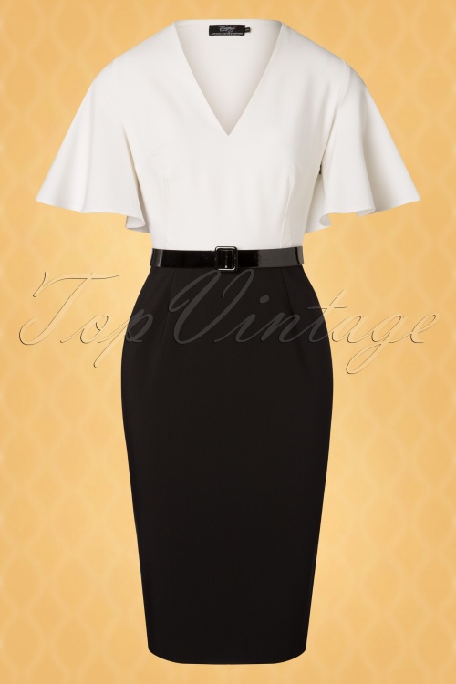 Vintage Diva  - The Loretta Pencil Dress in Black and Ivory 7