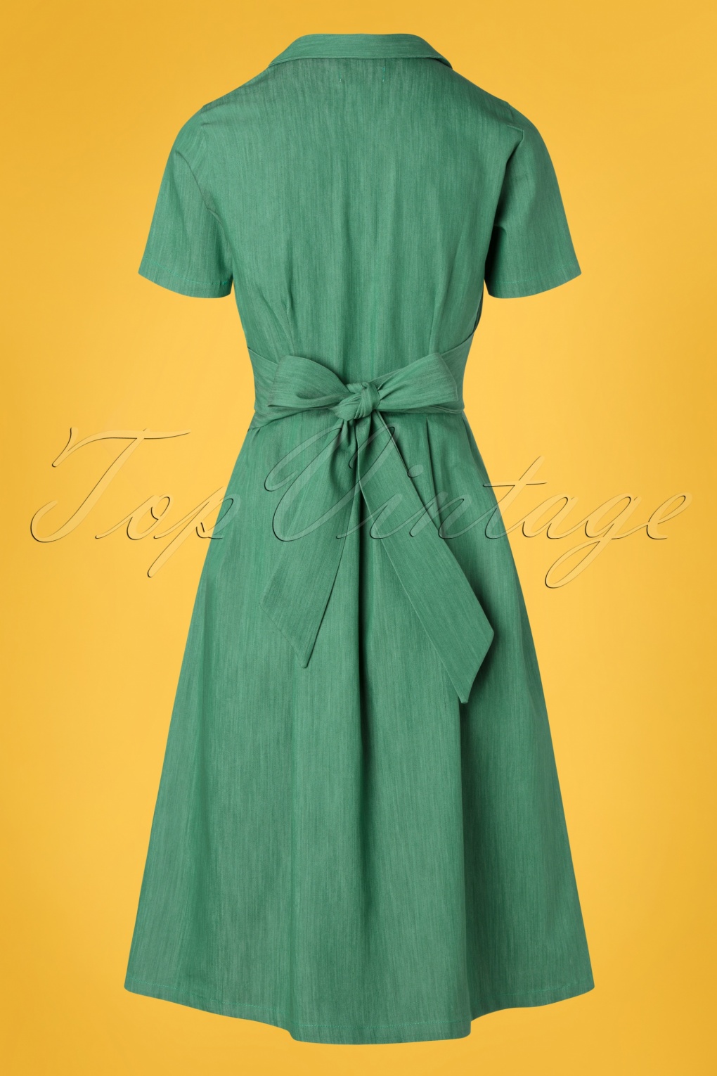 50s Janet Swing Dress In Green Denim 6032