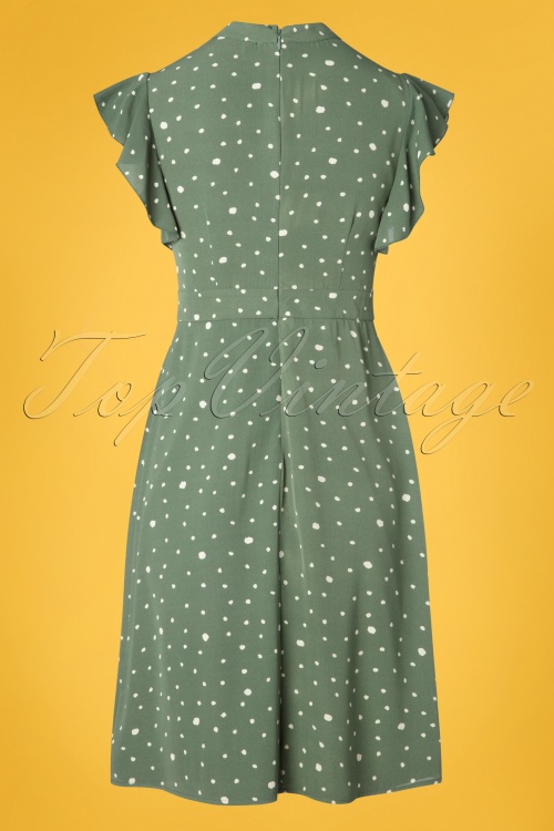 Sugarhill Brighton - 40s Florrie Polka Ruffle Dress in Vintage Green 4
