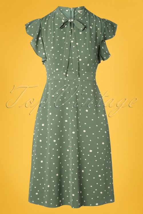 Sugarhill Brighton - 40s Florrie Polka Ruffle Dress in Vintage Green 2