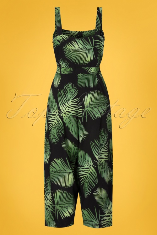 Sugarhill Brighton - 70s Millie Palm Batik Cropped Jumpsuit in Black and Green 3