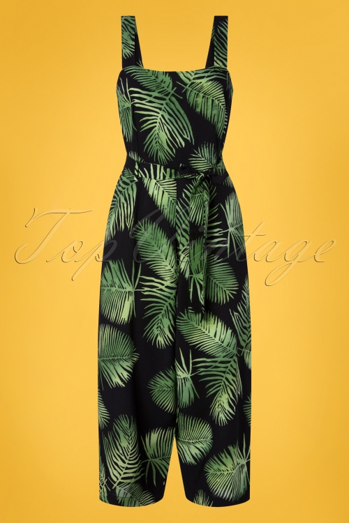 Sugarhill Brighton - Millie Palm Batik cropped jumpsuit in zwart en groen 2
