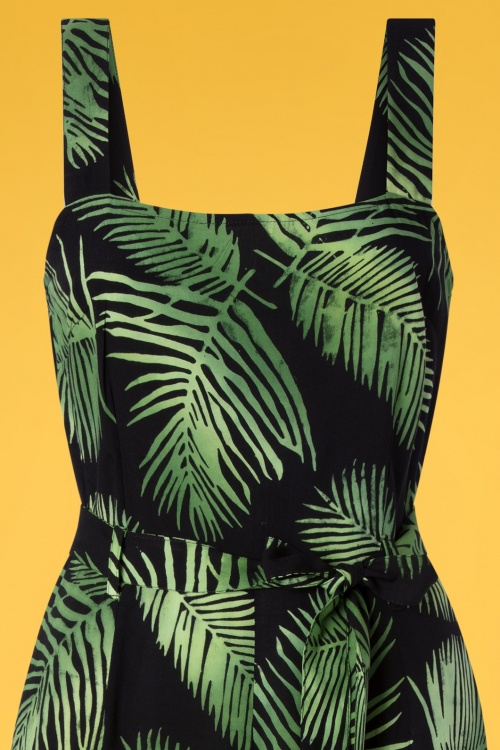 Sugarhill Brighton - Millie Palm Batik Cropped Jumpsuit Années 70 en Noir et Vert 4