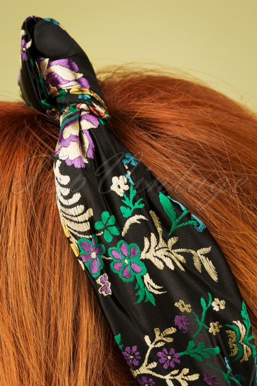 Vixen - Floral Turban Headband Années 50 en Noir 2